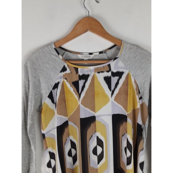 Charming Charlie Women's Gray Abstract Print 3/4 Sleeve Raglan Top Shirt S - Picture 2 of 7